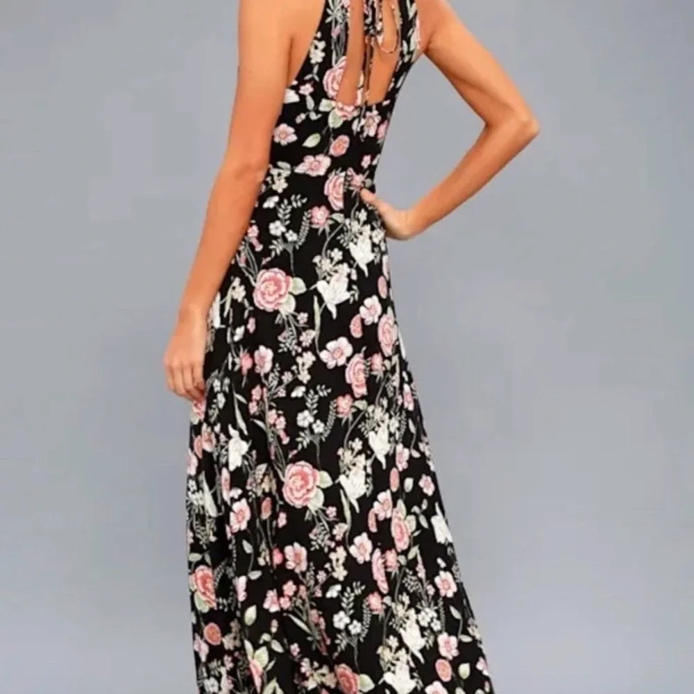 NWT Lulu's Black Floral Maxi Dress - Picture 2 of 8